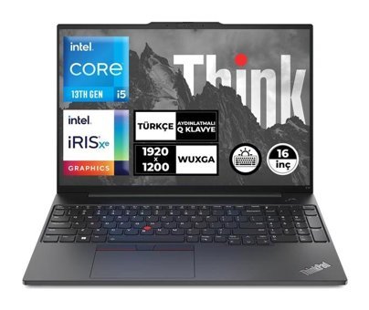 Lenovo Thinkpad E16 Gen 1 21JQS1TTZX015 Harici Intel Iris Xe Graphics Eligible Intel Core i5 1335U 40 GB Ram 512 GB + 1 TB SSD 16 inç WUXGA FreeDos Laptop
