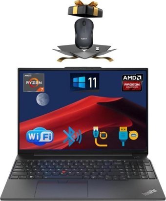 Lenovo Thinkpad E16 21JT0017TX ATL67 Harici AMD Radeon Graphics AMD Ryzen 7 7730U 8 GB Ram 512 GB SSD 16 inç Full HD Windows 11 Pro Laptop + Mouse