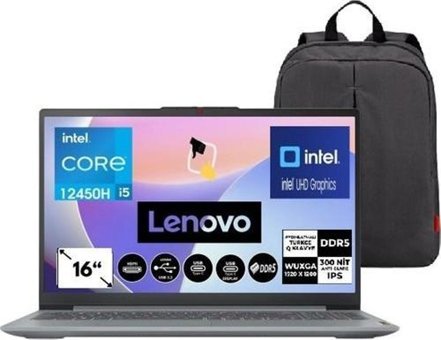 Lenovo Ideapad Slim 3 83ES002HTR Harici Intel UHD Graphics Intel Core i5 12450H 16 GB Ram 1 TB SSD 16 inç Full HD Windows 11 Pro Laptop + Snertech Çanta