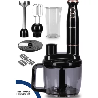 Goldmaster Bestrobot 5 ın 1 1500 ml Plastik Hazneli Turbolu 4 Bıçaklı Blender Seti Siyah
