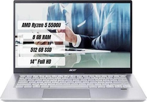 Acer Swift 3 SF314-43 NX.AB1EY.002 Harici AMD Radeon RX Vega 7 AMD Ryzen 5 5500U 8 GB Ram 512 GB SSD 14 inç Full HD FreeDos Laptop