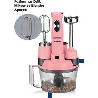 Goldmaster Elenamax 1500 ml Plastik Hazneli Turbolu 4 Bıçaklı Blender Seti Pembe