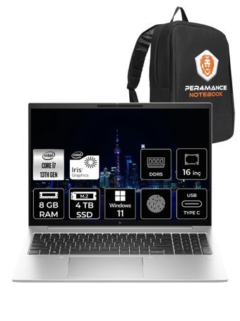 HP Elitebook 860 G10 818R5EA Harici Intel Iris Xe Graphics Eligible Intel Core i7 1355U 8 GB Ram 4 TB SSD 16 inç WUXGA Windows 11 Pro Laptop + Per4 Çanta