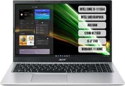 Acer Aspire 3 A315-58-34HD Harici Intel UHD Graphics Intel Core i3 1115G4 4 GB Ram 128 GB SSD 15.6 inç Full HD Windows 11 Home Laptop