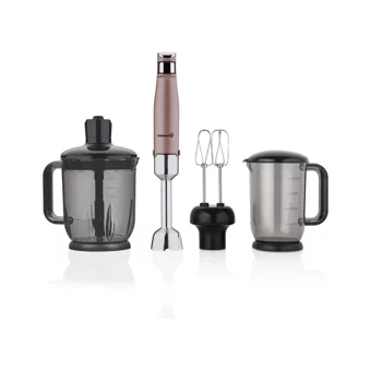 Korkmaz Performix mega 1500 ml Plastik Hazneli Turbolu 4 Bıçaklı 4'lü Blender Seti Rose-Siyah