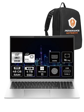 HP Elitebook 860 G10 818R5EA Harici Intel Iris Xe Graphics Eligible Intel Core i7 1355U 48 GB Ram 4 TB SSD 16 inç WUXGA Windows 11 Home Laptop + Per4 Çanta