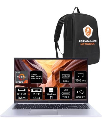 Asus Vivobook 15 M1502YA NJ119W Harici AMD Radeon Graphics AMD Ryzen 7 7730U 16 GB Ram 2 + 2 TB SSD 15.6 inç Full HD Windows 11 Home Laptop + PER4 Çanta