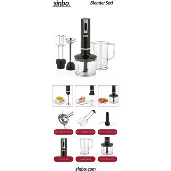 Sinbo 2000 ml Çift Bıçaklı 4'lü Blender Seti Siyah