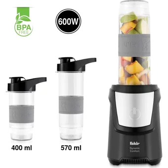 Fakir Dynamic Comfort 570 ml Plastik Hazneli Buz Kırıcılı Çift Bıçaklı Kişisel Tekli Smoothie Blender Siyah