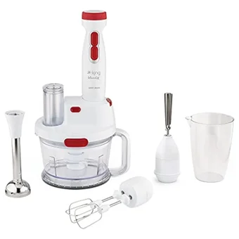 King Blendx 1500 ml Plastik Hazneli Turbolu 4 Bıçaklı Blender Seti Beyaz-Kırmızı