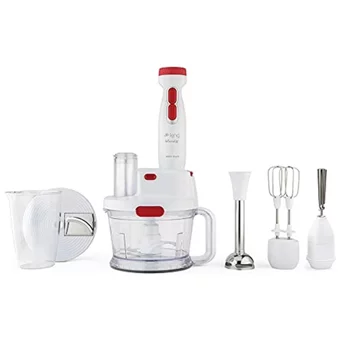 King Blendx 1500 ml Plastik Hazneli Turbolu 4 Bıçaklı Blender Seti Beyaz-Kırmızı