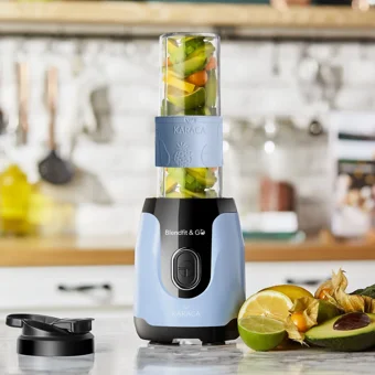 Karaca Blendfit Go 600 ml Plastik Hazneli Buz Kırıcılı 4 Bıçaklı Kişisel Tekli Mini Smoothie Blender Mavi