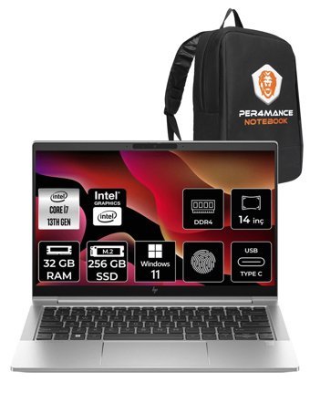 HP Elitebook 640 G10 8A571EA Harici Intel Iris Xe Graphics Eligible Intel Core i7 1355U 32 GB Ram 256 GB SSD 14 inç Full HD Windows 11 Pro Laptop + Per4 Çanta