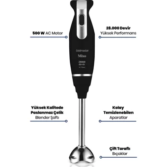 Goldmaster Mixo 4 Bıçaklı Tekli El Blender Siyah