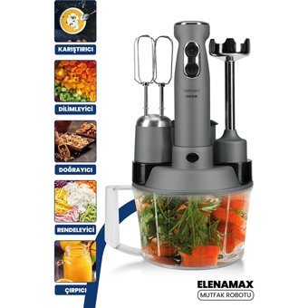 Goldmaster Elanamax 1500 ml Plastik Hazneli Turbolu 4 Bıçaklı 5'li Blender Seti Antrasit