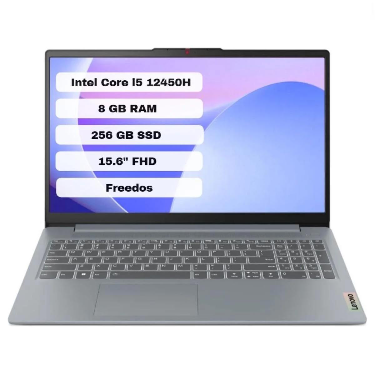 Lenovo Ideapad Slim 3 15IAH8 83ER0084TR Harici Intel UHD Graphics Intel Core i5 12450H 8 GB Ram 256 GB SSD 15.6 inç Full HD FreeDos Laptop