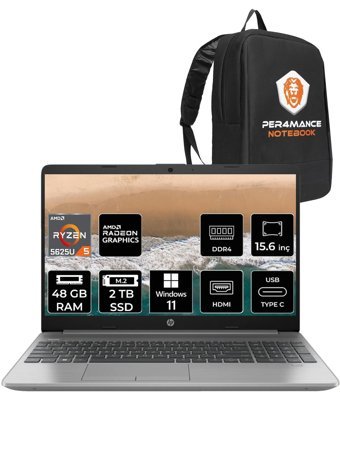 HP 255 G9 723Q2EA Harici AMD Radeon RX Vega 7 AMD Ryzen 5 5625U 48 GB Ram 2 + 2 TB SSD 15.6 inç Full HD Windows 11 Pro Laptop + Per4 Çanta
