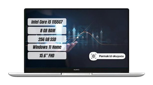 Huawei Matebook D15 53013PMR Harici Intel Iris Xe Graphics Eligible Intel Core i5 1155G7 8 GB Ram 256 GB SSD 15.6 inç Full HD Windows 11 Home Laptop