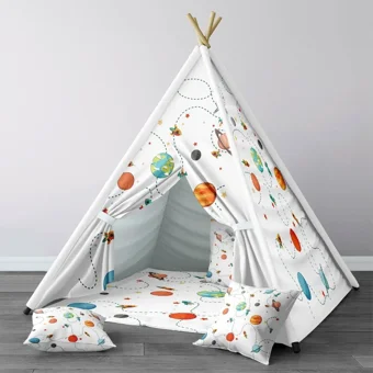 Tugu Home Baby 205 3-9 Yaş Üçgen Kızılderili Kız Gezegenler Oyun Çadırı Beyaz