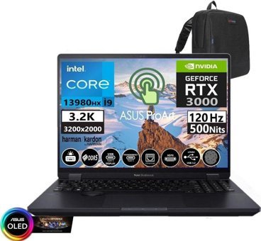 Asus Pro 16 W7604J3D-MY00312 Harici Quadro RTX 3000 Intel Core i9 13980HX 64 GB Ram 4 TB SSD 16 inç Full HD FreeDos Laptop + Zetta Çanta
