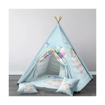 Instababyrooms 255 2-4 Yaş Üçgen Kızılderili Unisex Filli Oyun Çadırı Mavi