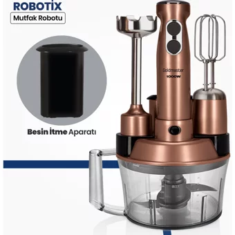 Goldmaster Robotix 5 ın 1 1500 ml Plastik Hazneli Turbolu 4 Bıçaklı 5'li Blender Seti Gold