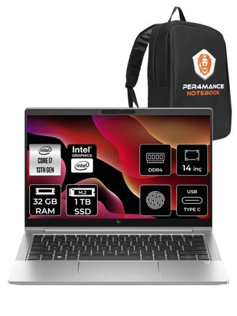 HP Elitebook 640 G10 8A571EA Harici Intel Iris Xe Graphics Eligible Intel Core i7 1355U 32 GB Ram 1 TB SSD 14 inç Full HD FreeDos Laptop + Per4 Çanta