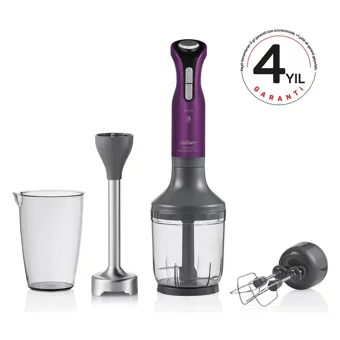 Arzum Prostick AR1053 900 ml Plastik Hazneli Turbolu Çift Bıçaklı 3'lü Blender Seti Mürdüm