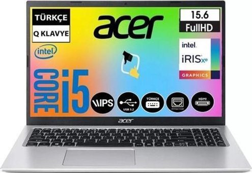 Acer Aspire 3 A315-58 Harici Intel Iris Xe Graphics Intel Core i5 1135G7 8 GB Ram 512 GB SSD 15.6 inç Full HD Windows 11 Pro Laptop + Snertech Çanta