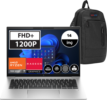 HP Elitebook 845 Gen 8A3T0EA02 Harici AMD Radeon 780M AMD Ryzen 7 7840U 32 GB DDR5 Ram 1 TB SSD 14 inç Full HD Windows 11 Pro Laptop + Weblegelsin Çanta