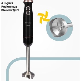 Goldmaster Bestmix 800 ml Plastik Hazneli Turbolu 4 Bıçaklı İkili El Blender Siyah