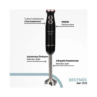 Goldmaster Bestmix 800 ml Plastik Hazneli Turbolu 4 Bıçaklı İkili El Blender Siyah