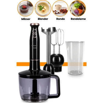 Goldmaster Nutrimax 1500 ml Plastik Hazneli Turbolu 4 Bıçaklı 4'lü Blender Seti Siyah