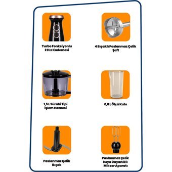 Goldmaster Nutrimax 1500 ml Plastik Hazneli Turbolu 4 Bıçaklı 4'lü Blender Seti Siyah