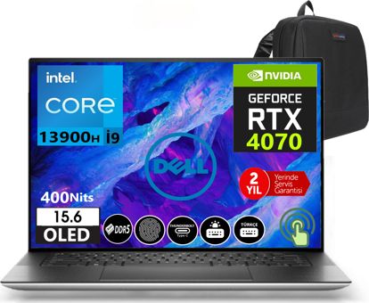Dell XPS 15 9530 XPS95301600WP01 Harici GeForce RTX 4070 Intel Core i9 13900H 32 GB Ram 512 GB SSD 15.6 inç Full HD FreeDos Dokunmatik Laptop + Zetta Çanta
