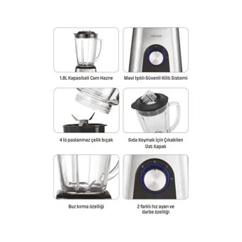 Goldmaster Frape 1800 ml Cam Hazneli Buz Kırıcılı Turbolu 4 Bıçaklı Tekli Sürahili Blender Inox