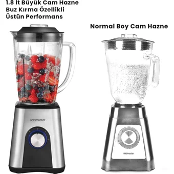 Goldmaster Frape 1800 ml Cam Hazneli Buz Kırıcılı Turbolu 4 Bıçaklı Tekli Sürahili Blender Inox