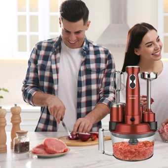 Goldmaster Robotix 5 ın 1 1500 ml Plastik Hazneli Turbolu 4 Bıçaklı 5'li Blender Seti Vişne Kırmızı