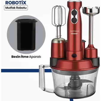 Goldmaster Robotix 5 ın 1 1500 ml Plastik Hazneli Turbolu 4 Bıçaklı 5'li Blender Seti Vişne Kırmızı