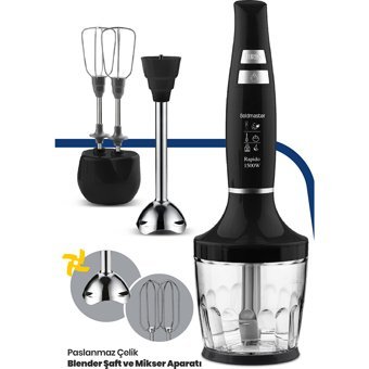 Goldmaster Rapido 800 ml Plastik Hazneli Turbolu 4 Bıçaklı 3'lü Blender Seti Siyah