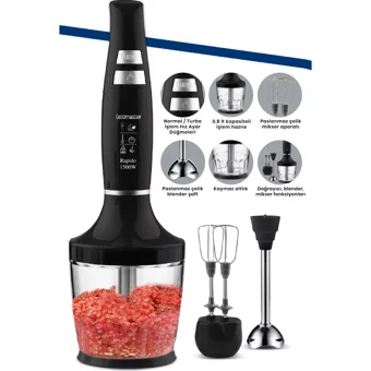 Goldmaster Rapido 800 ml Plastik Hazneli Turbolu 4 Bıçaklı 3'lü Blender Seti Siyah