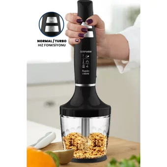 Goldmaster Rapido 800 ml Plastik Hazneli Turbolu 4 Bıçaklı 3'lü Blender Seti Siyah