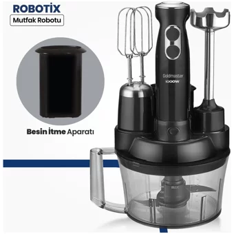 Goldmaster Robotix 5 ın 1 1500 ml Plastik Hazneli Turbolu 4 Bıçaklı 5'li Blender Seti Siyah
