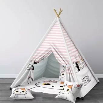 Tugu Home Baby 62 Üçgen Kızılderili Erkek Kedili Oyun Çadırı Pembe