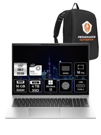 HP Elitebook 860 G10 818R5EA Harici Intel Iris Xe Graphics Eligible Intel Core i7 1355U 16 GB Ram 4 TB SSD 16 inç WUXGA Windows 11 Home Laptop + Per4 Çanta