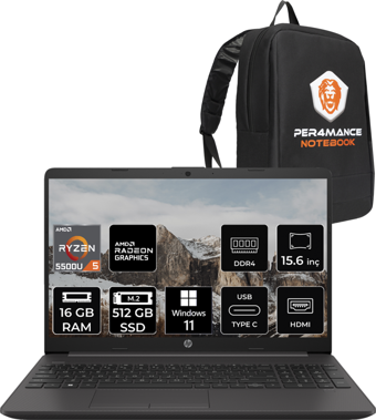 HP 255 G8 7N4W6AA Harici AMD Radeon Graphics AMD Ryzen 5 5500 16 GB Ram 512 GB SSD 15.6 inç Full HD Windows 11 Pro Laptop