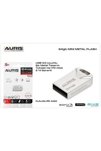 Auris TYC00291727662 Mini USB 3.0 Usb Type-A 64 GB Flash Bellek Gümüş