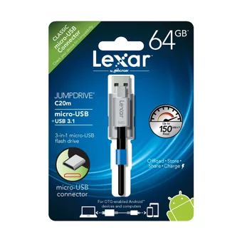 Lexar Jumpdrive C20M Çift Taraflı USB 3.1 Micro Usb 64 GB Flash Bellek Gri