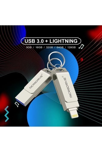 Microdrive Çift Taraflı USB 3.0 Lightning 64 GB Flash Bellek Gümüş
