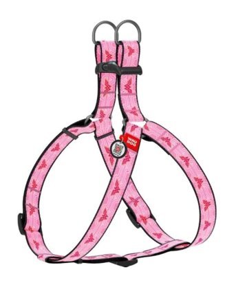 Waudog Wonder Woman Desenli W 28-40 cm L İsimli Makaralı Ayarlanabilir Göğüs Köpek Tasmaları Pembe